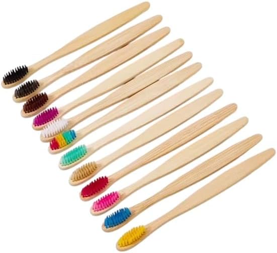 Natural Bamboo Toothbrushes, Colorful Soft Bristles, Manual, Adult, 10 Pack