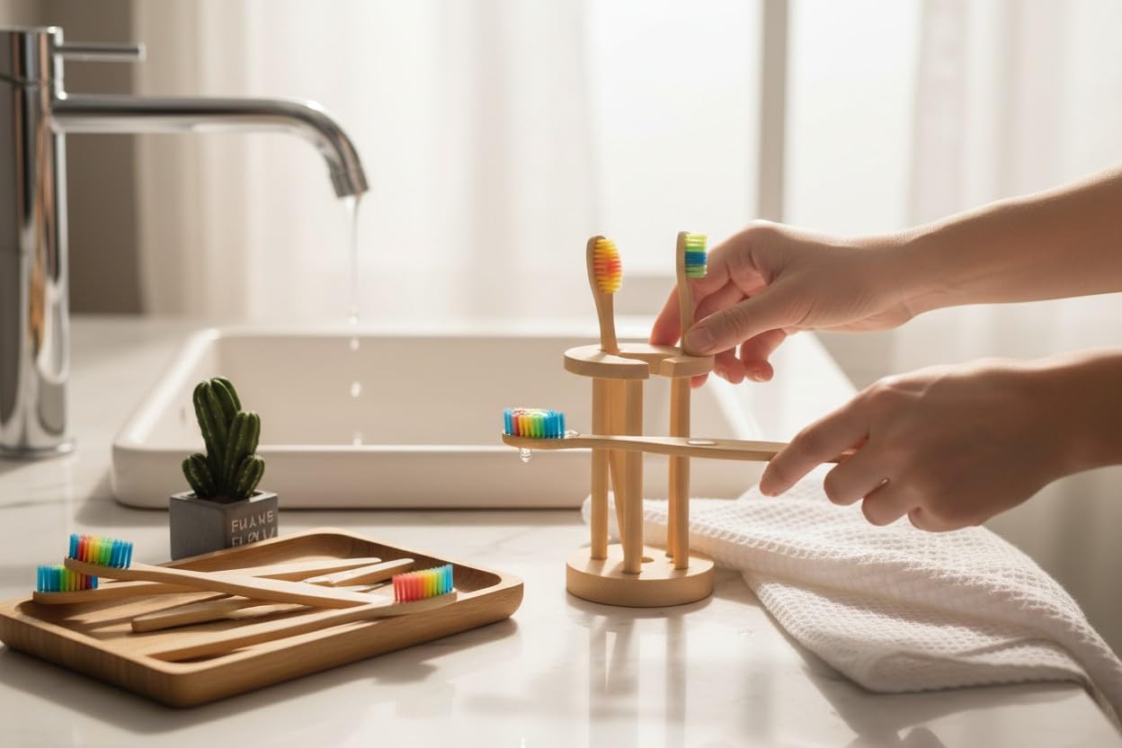 Natural Bamboo Toothbrushes, Colorful Soft Bristles, Manual, Adult, 10 Pack